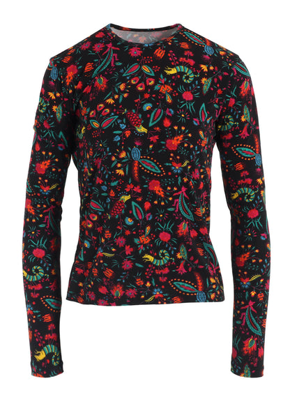 FLOWER PRINT PE JERSEY U-NECK T