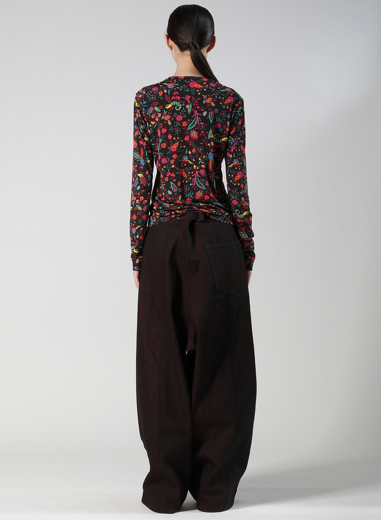 FLOWER PRINT PE JERSEY U-NECK T