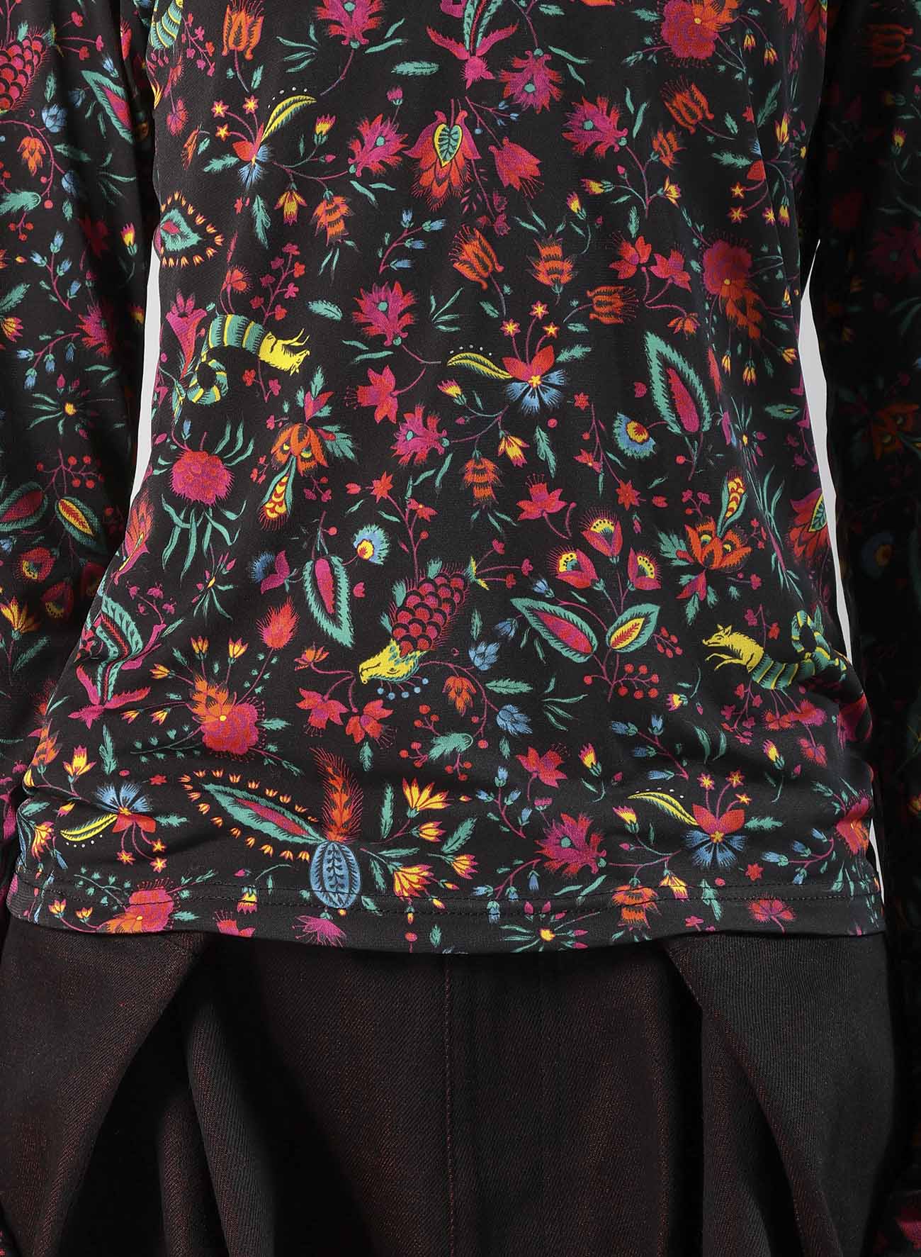 FLOWER PRINT PE JERSEY U-NECK T