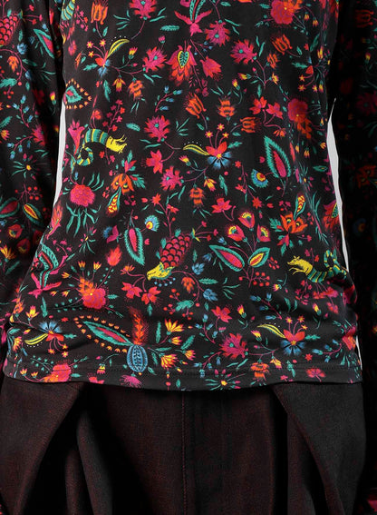 FLOWER PRINT PE JERSEY U-NECK T