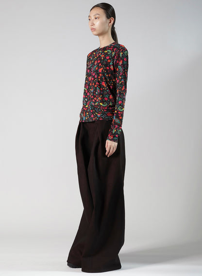 FLOWER PRINT PE JERSEY U-NECK T