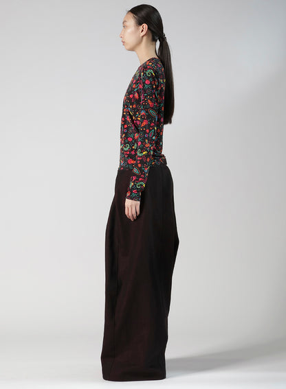 FLOWER PRINT PE JERSEY U-NECK T