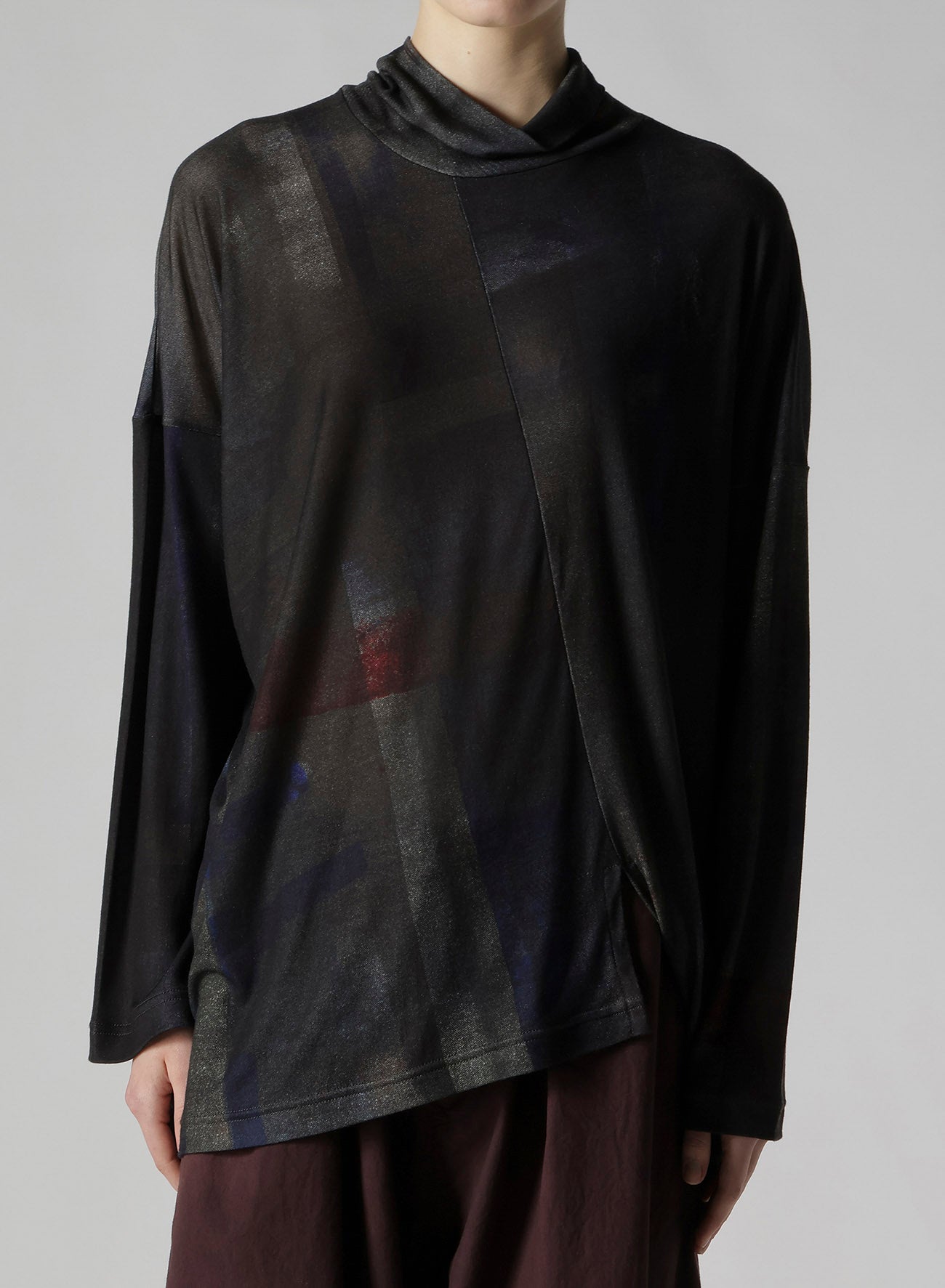 LYOCELL SMOOTH ASSYMETRIC HIGH NECK PULLOVER