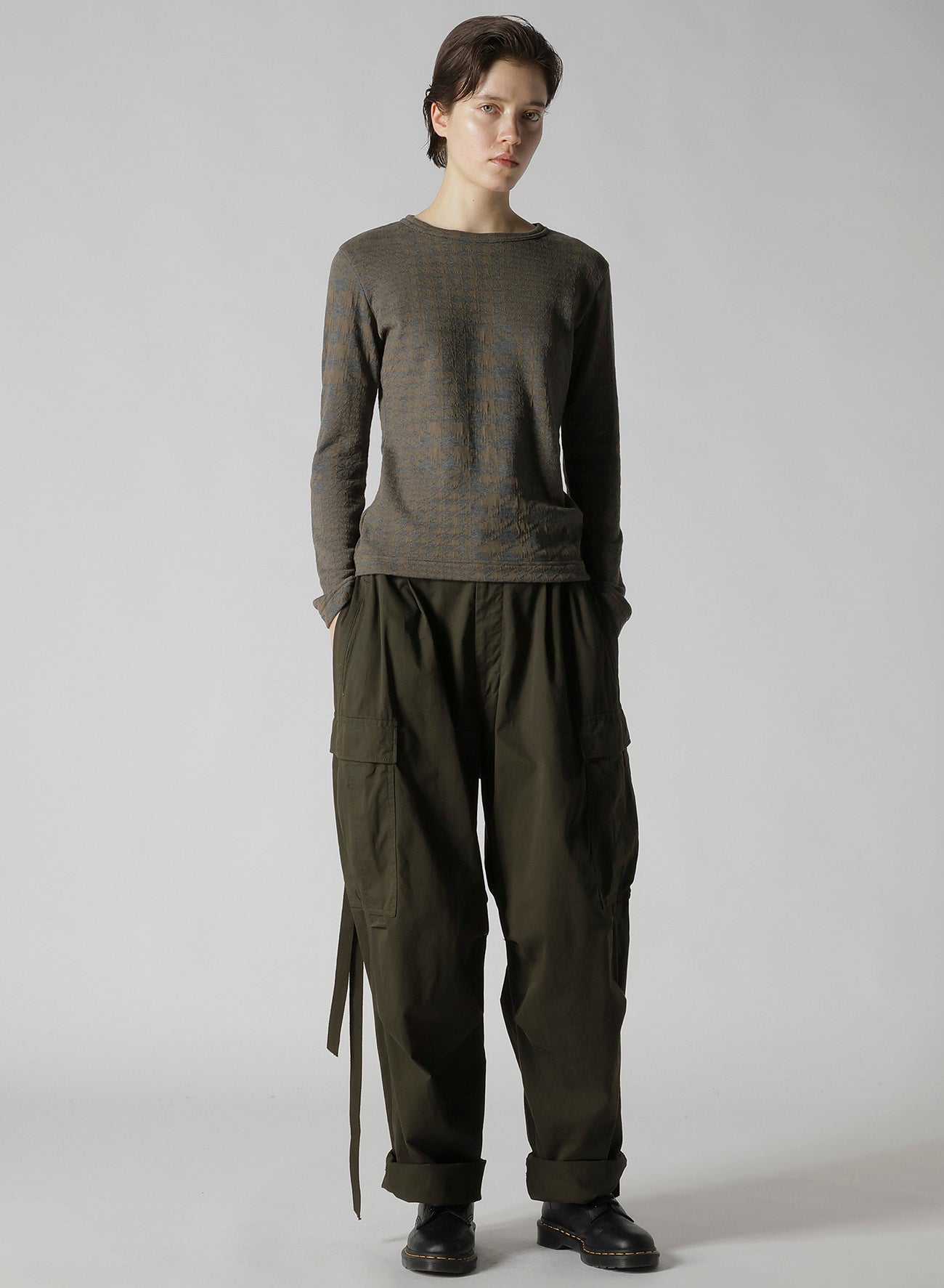 HOUNDSTOOTH UNBALANCED LONG SLEEVE T
