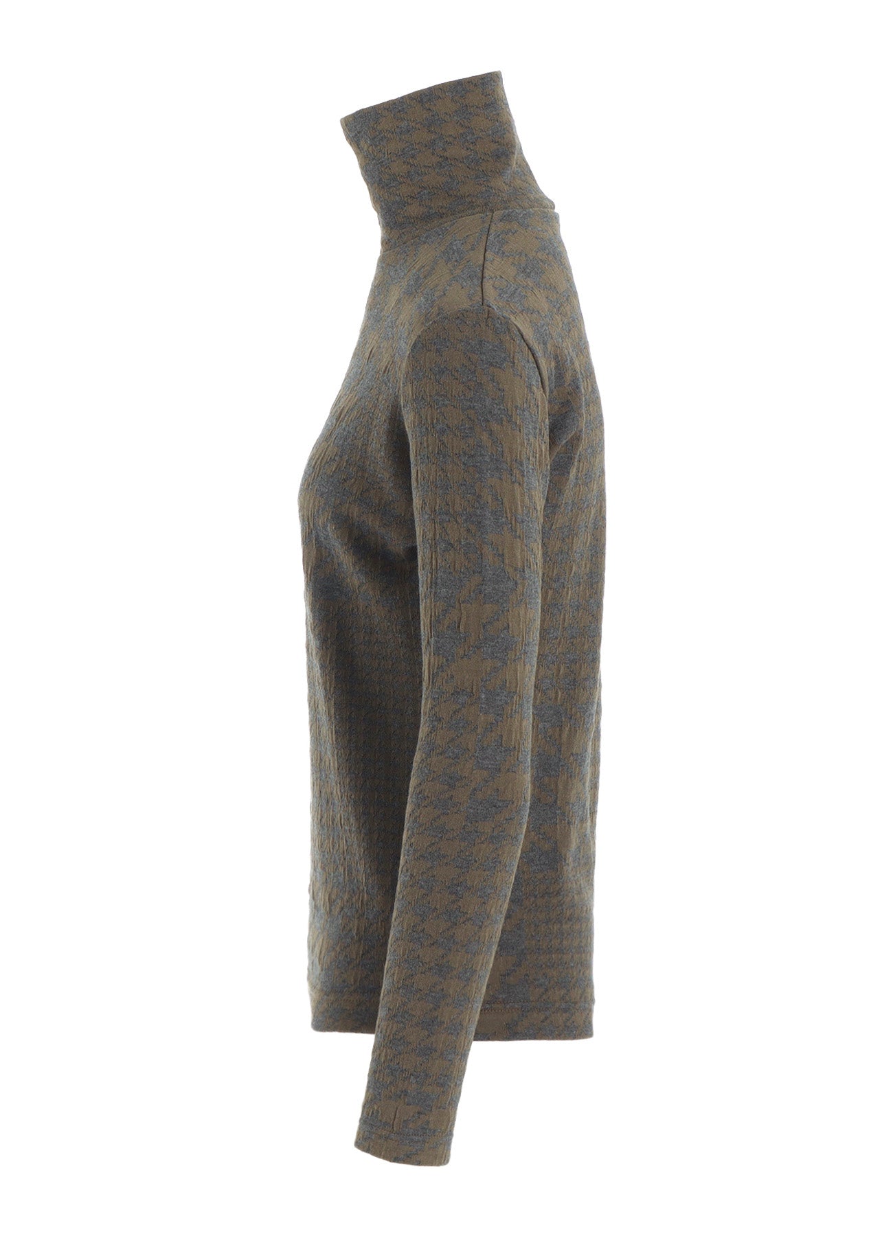 HOUNDSTOOTH UNBALANCED HIGH NECK LONG SLEEVE T