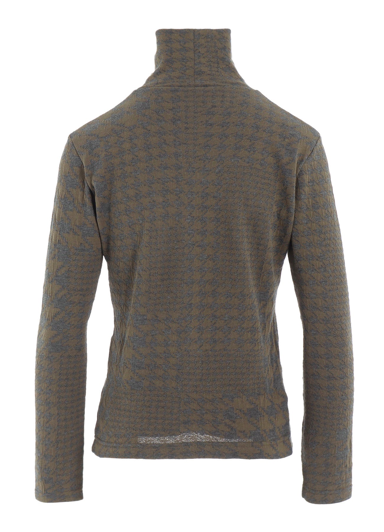 HOUNDSTOOTH UNBALANCED HIGH NECK LONG SLEEVE T