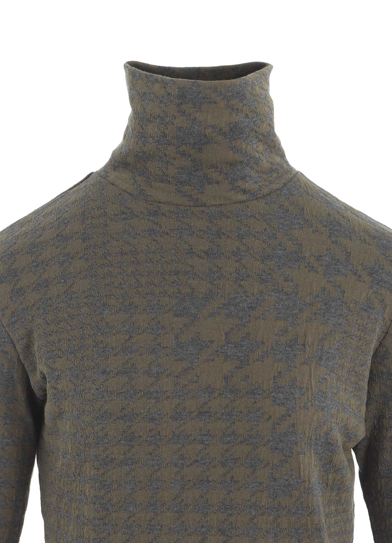 HOUNDSTOOTH UNBALANCED HIGH NECK LONG SLEEVE T