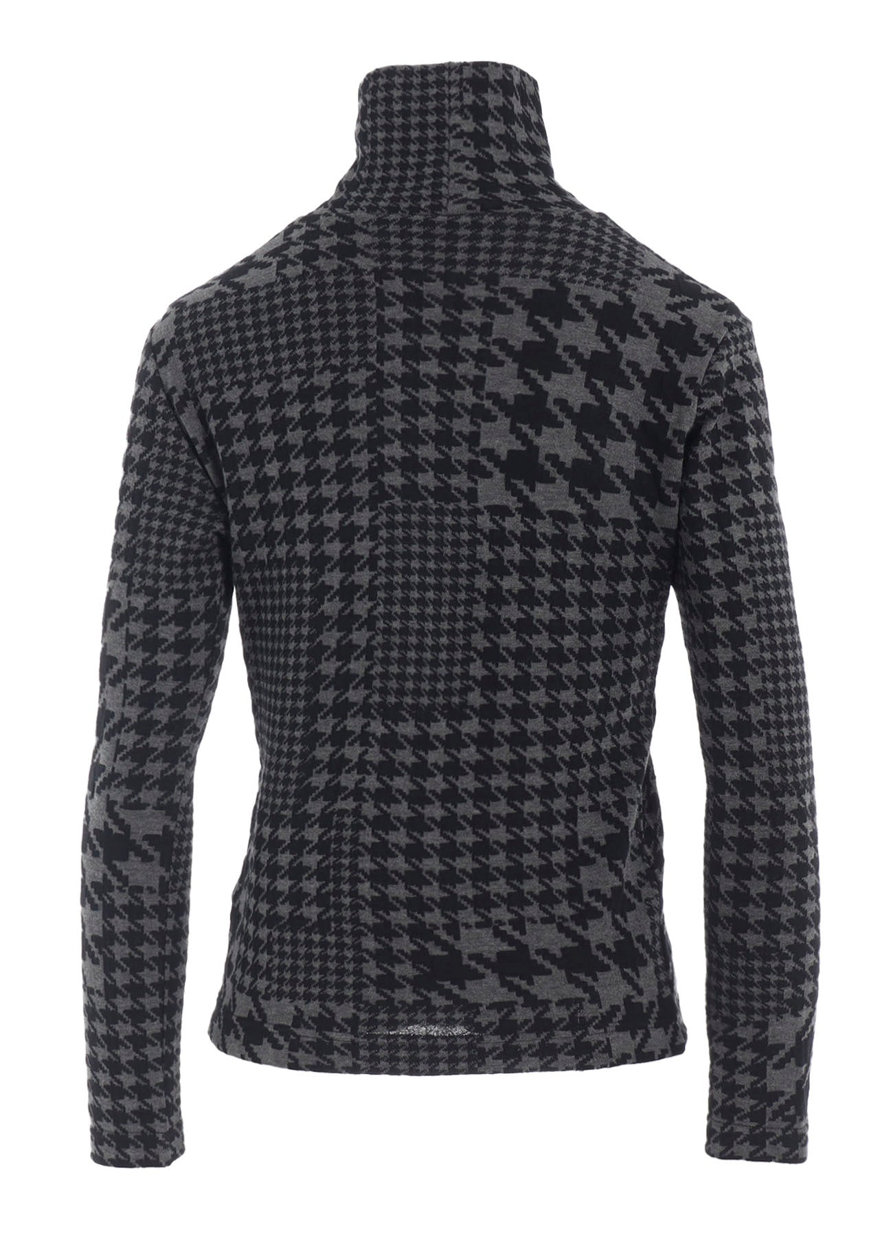 HOUNDSTOOTH UNBALANCED HIGH NECK LONG SLEEVE T