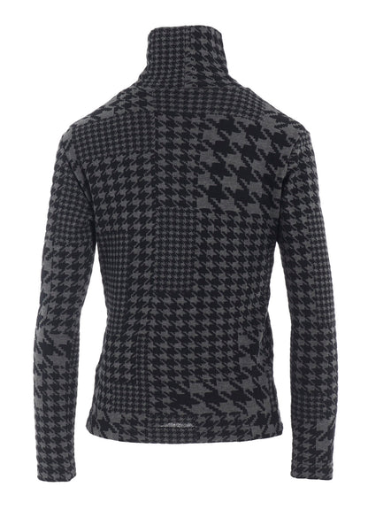 HOUNDSTOOTH UNBALANCED HIGH NECK LONG SLEEVE T