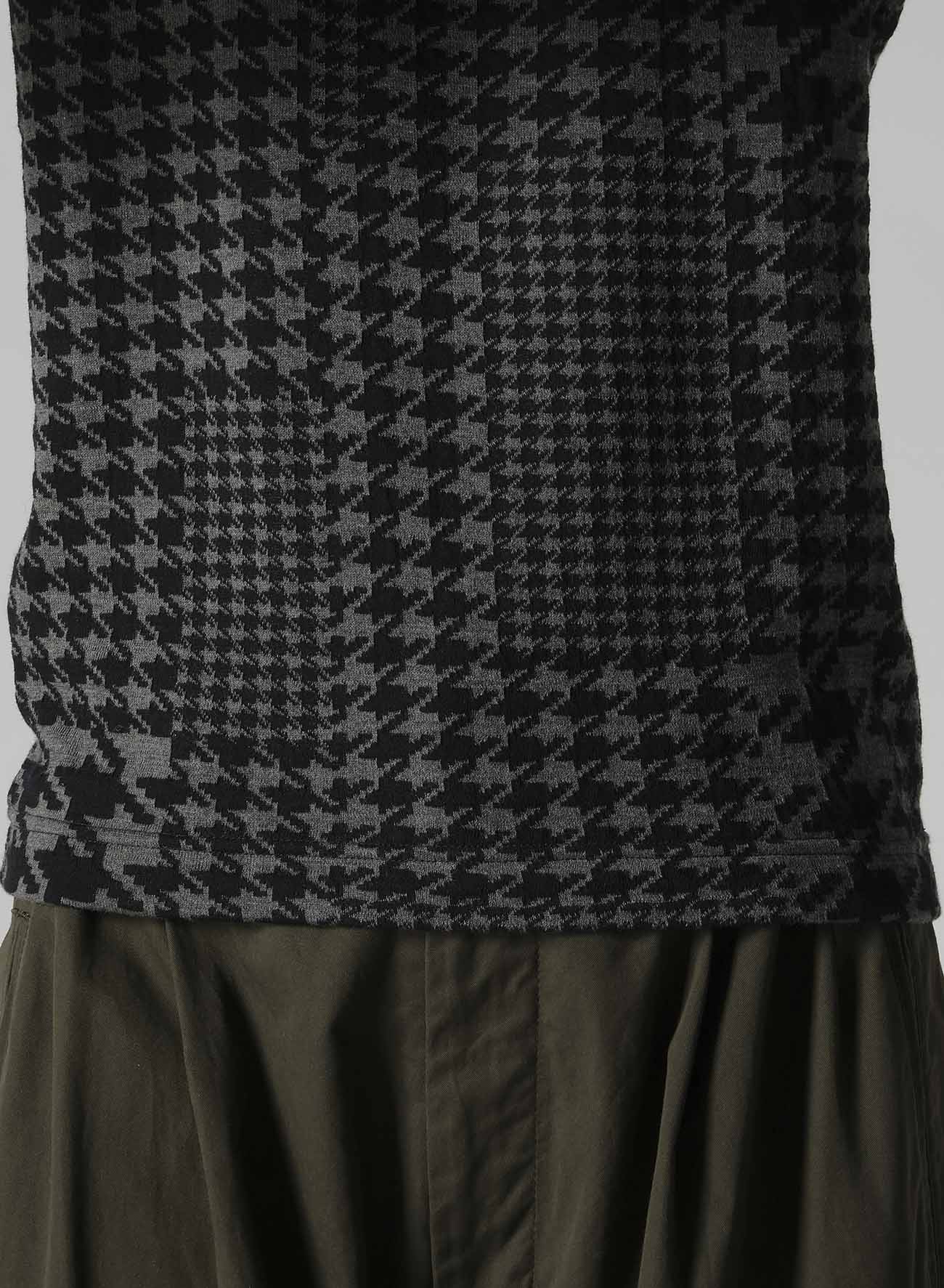 HOUNDSTOOTH UNBALANCED HIGH NECK LONG SLEEVE T