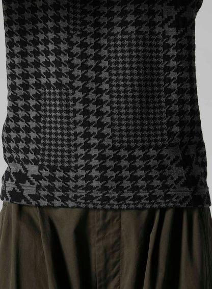HOUNDSTOOTH UNBALANCED HIGH NECK LONG SLEEVE T