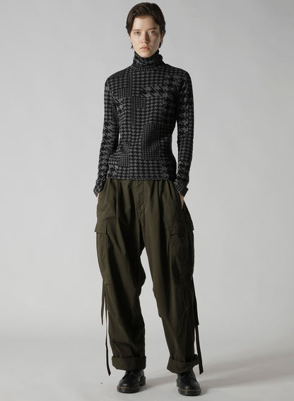HOUNDSTOOTH UNBALANCED HIGH NECK LONG SLEEVE T