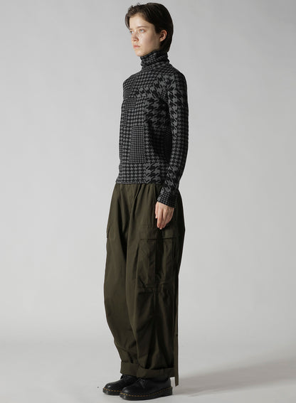 HOUNDSTOOTH UNBALANCED HIGH NECK LONG SLEEVE T