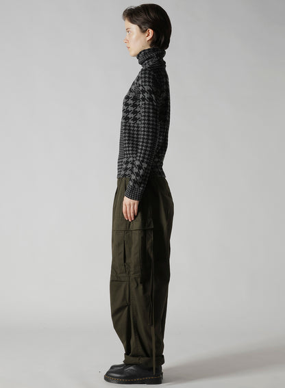 HOUNDSTOOTH UNBALANCED HIGH NECK LONG SLEEVE T