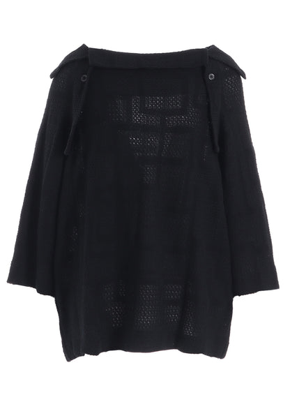 GEOMETRIC SHEER COLLARED RAGLAN PULLOVER