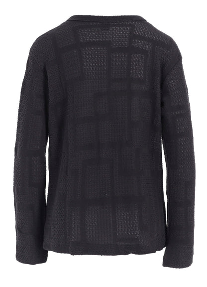 GEOMETRIC SHEER JQ ROUND NECK LONG CARDIGAN