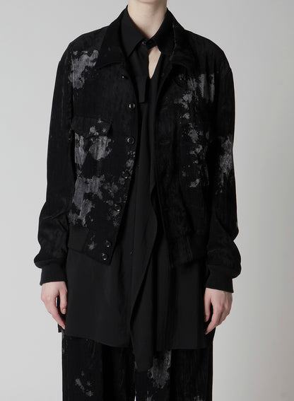 DISCHARGE-PRINTED VELVET SHIRT-COLLAR BLOUSON