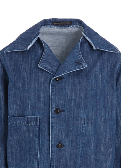 8OZ DENIM SLIT COLLAR SHORT BLOUSE