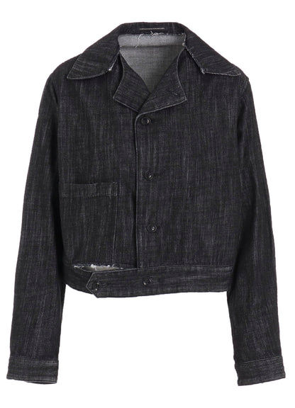 8OZ DENIM SLIT COLLAR SHORT BLOUSE