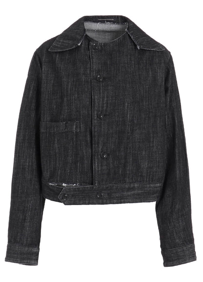 8OZ DENIM SLIT COLLAR SHORT BLOUSE