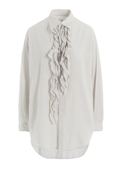 COTTON VOILE UNTRIMMED FRILL STRIPE BLOUSE