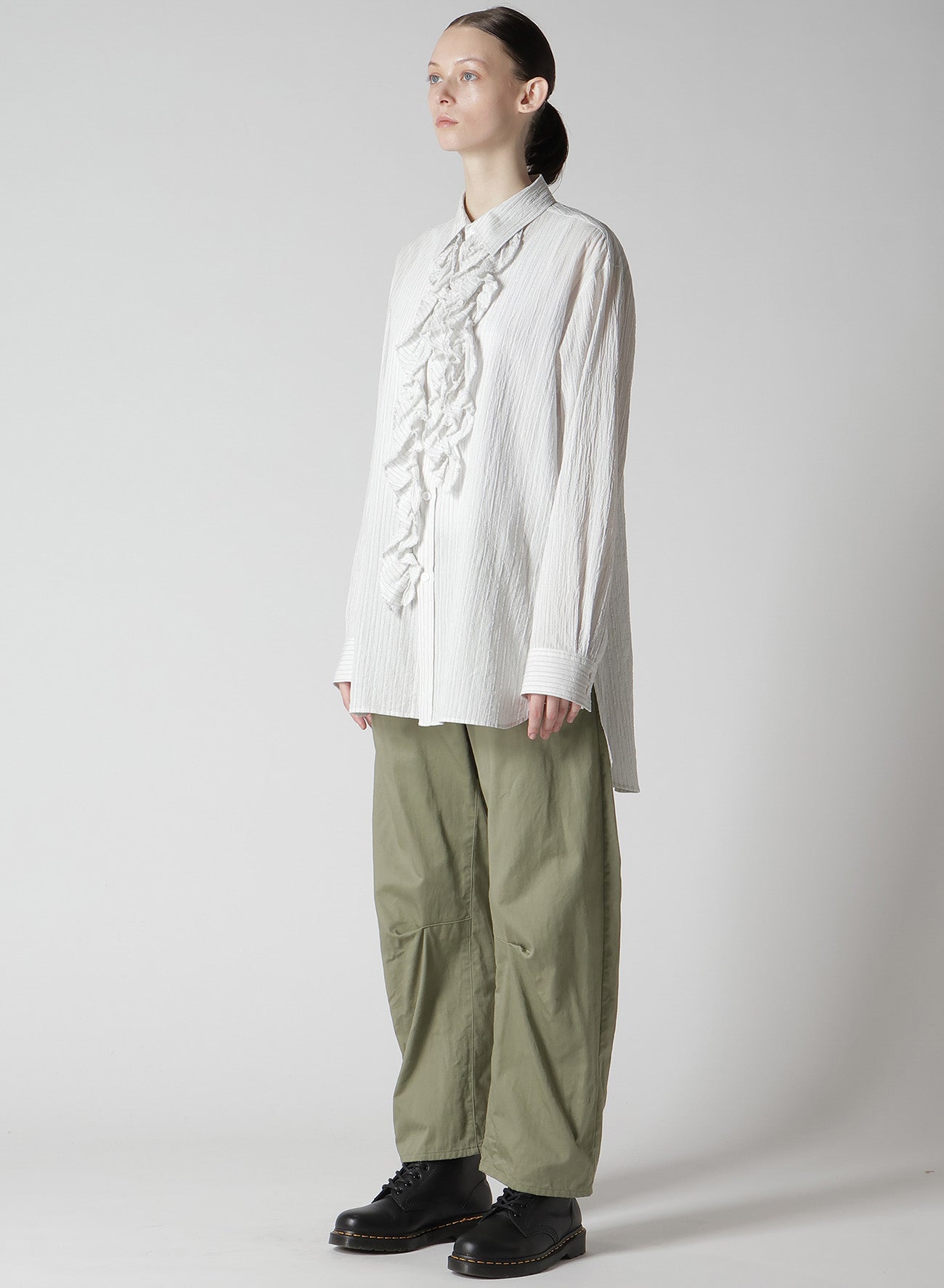 COTTON VOILE UNTRIMMED FRILL STRIPE BLOUSE