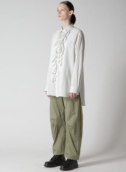 COTTON VOILE UNTRIMMED FRILL STRIPE BLOUSE