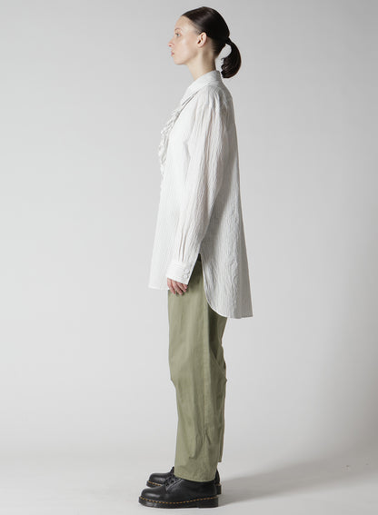 COTTON VOILE UNTRIMMED FRILL STRIPE BLOUSE