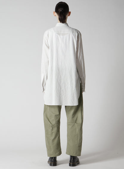 COTTON VOILE UNTRIMMED FRILL STRIPE BLOUSE