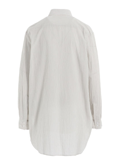 COTTON VOILE UNTRIMMED FRILL STRIPE BLOUSE