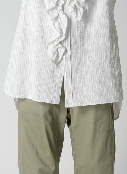 COTTON VOILE UNTRIMMED FRILL STRIPE BLOUSE