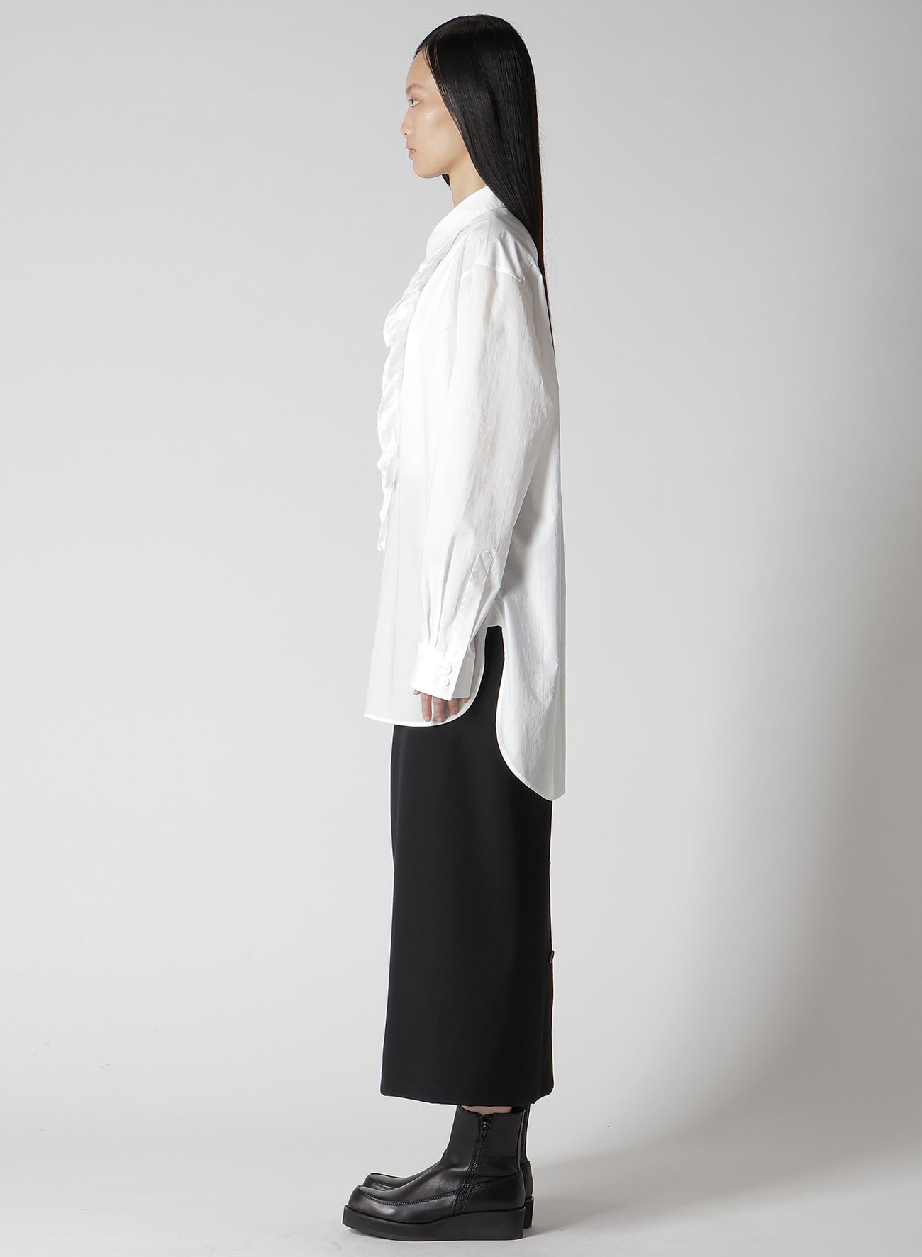 COTTON LAWN UNTRIMMED FRILL BLOUSE
