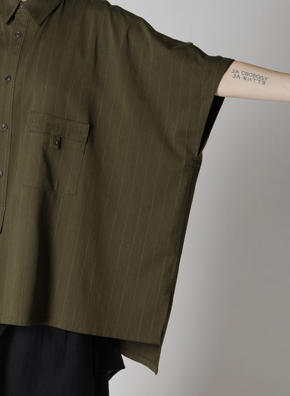 W/RY STRIPE ROLLED SLEEVE BLOUSE