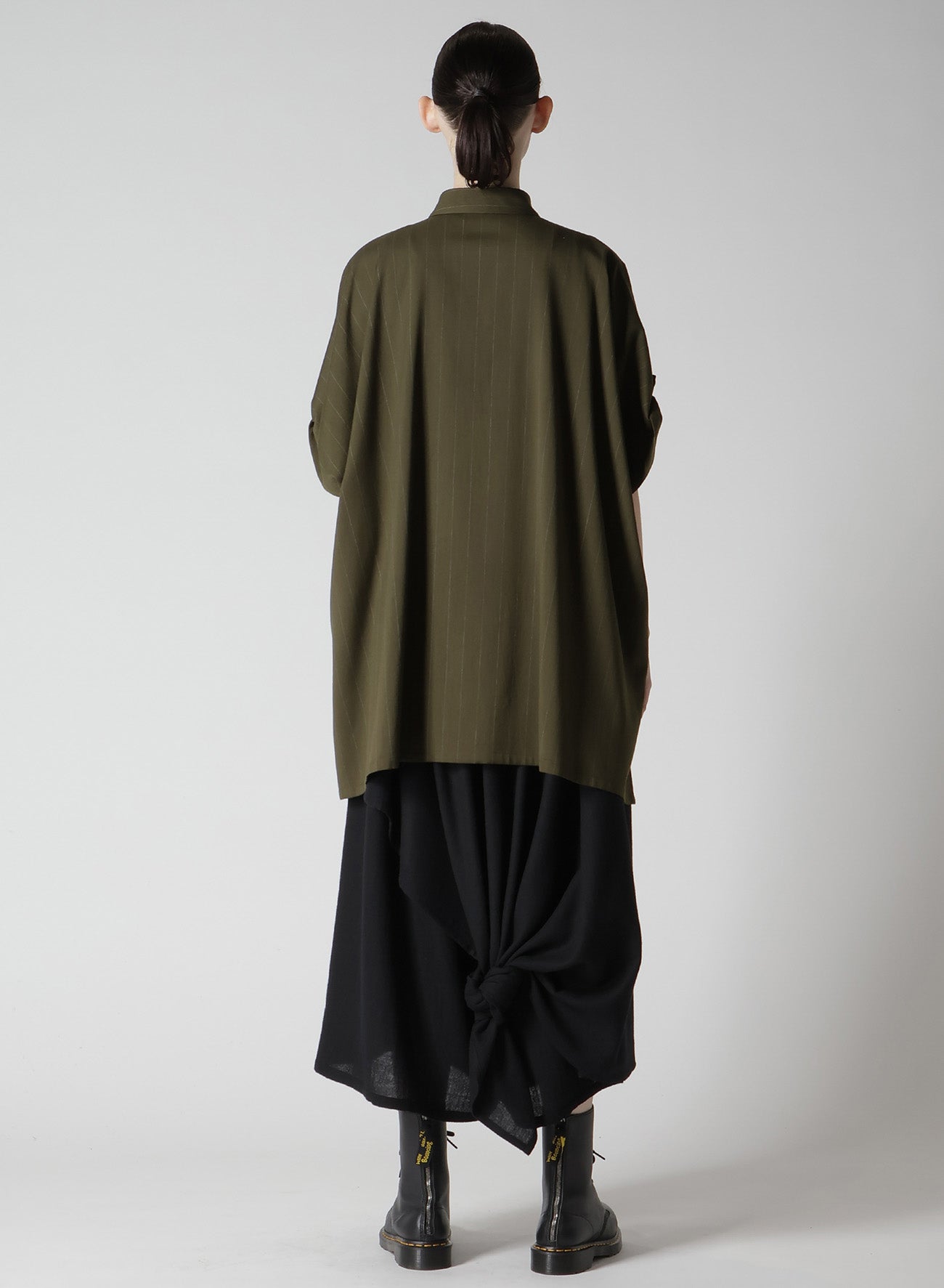 W/RY STRIPE ROLLED SLEEVE BLOUSE