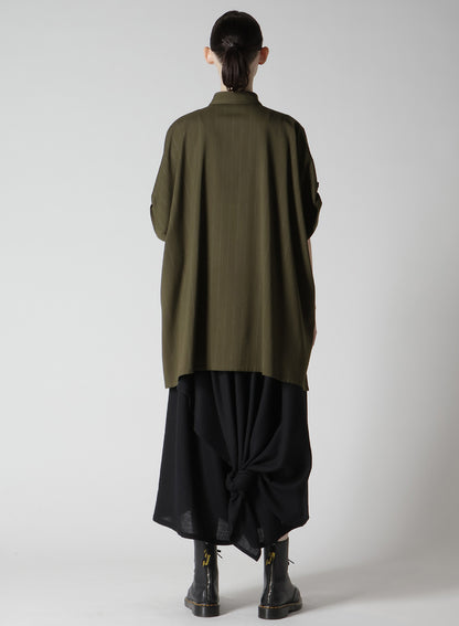 W/RY STRIPE ROLLED SLEEVE BLOUSE