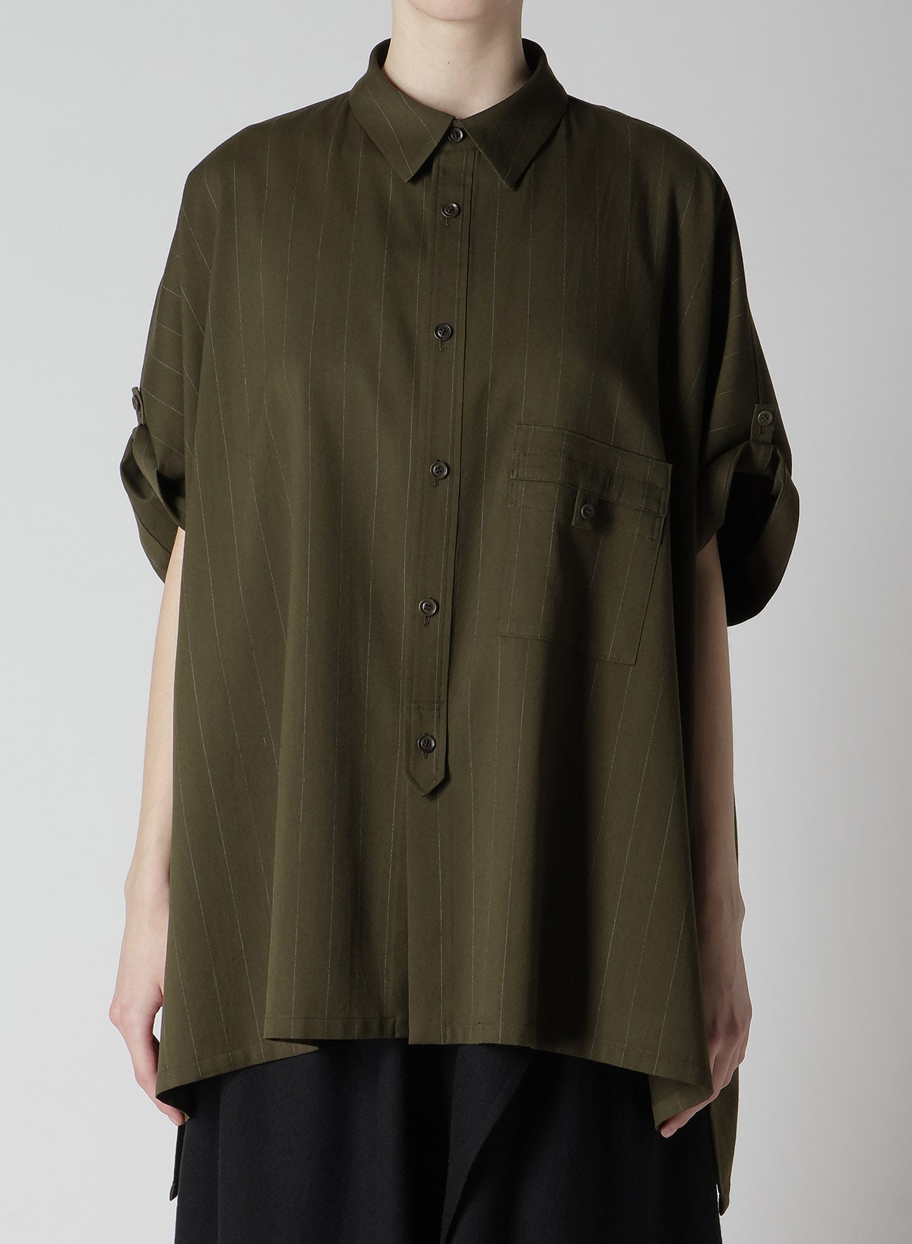 W/RY STRIPE ROLLED SLEEVE BLOUSE