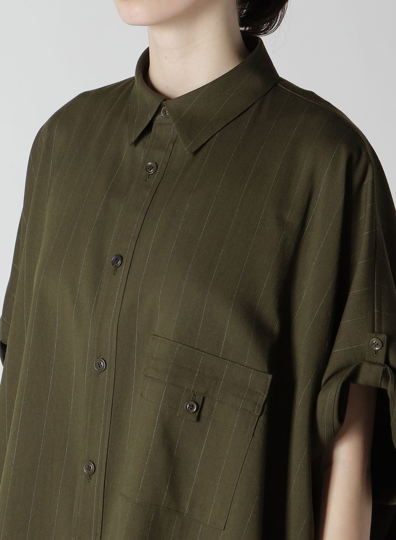 W/RY STRIPE ROLLED SLEEVE BLOUSE