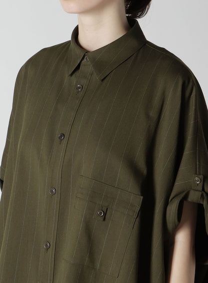 W/RY STRIPE ROLLED SLEEVE BLOUSE