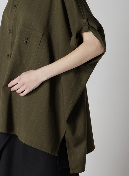 W/RY STRIPE ROLLED SLEEVE BLOUSE