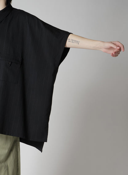 W/RY STRIPE ROLLED SLEEVE BLOUSE