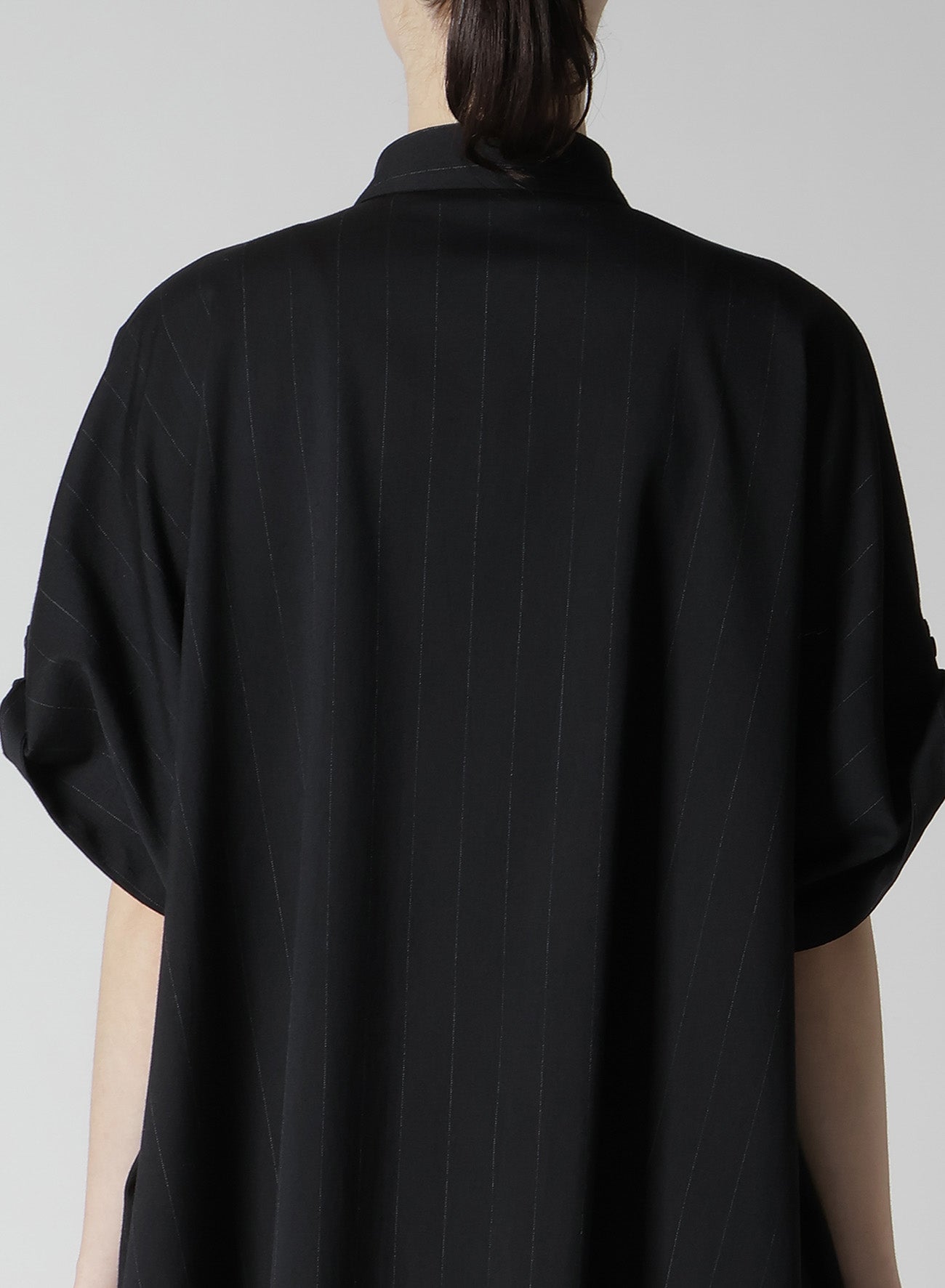 W/RY STRIPE ROLLED SLEEVE BLOUSE