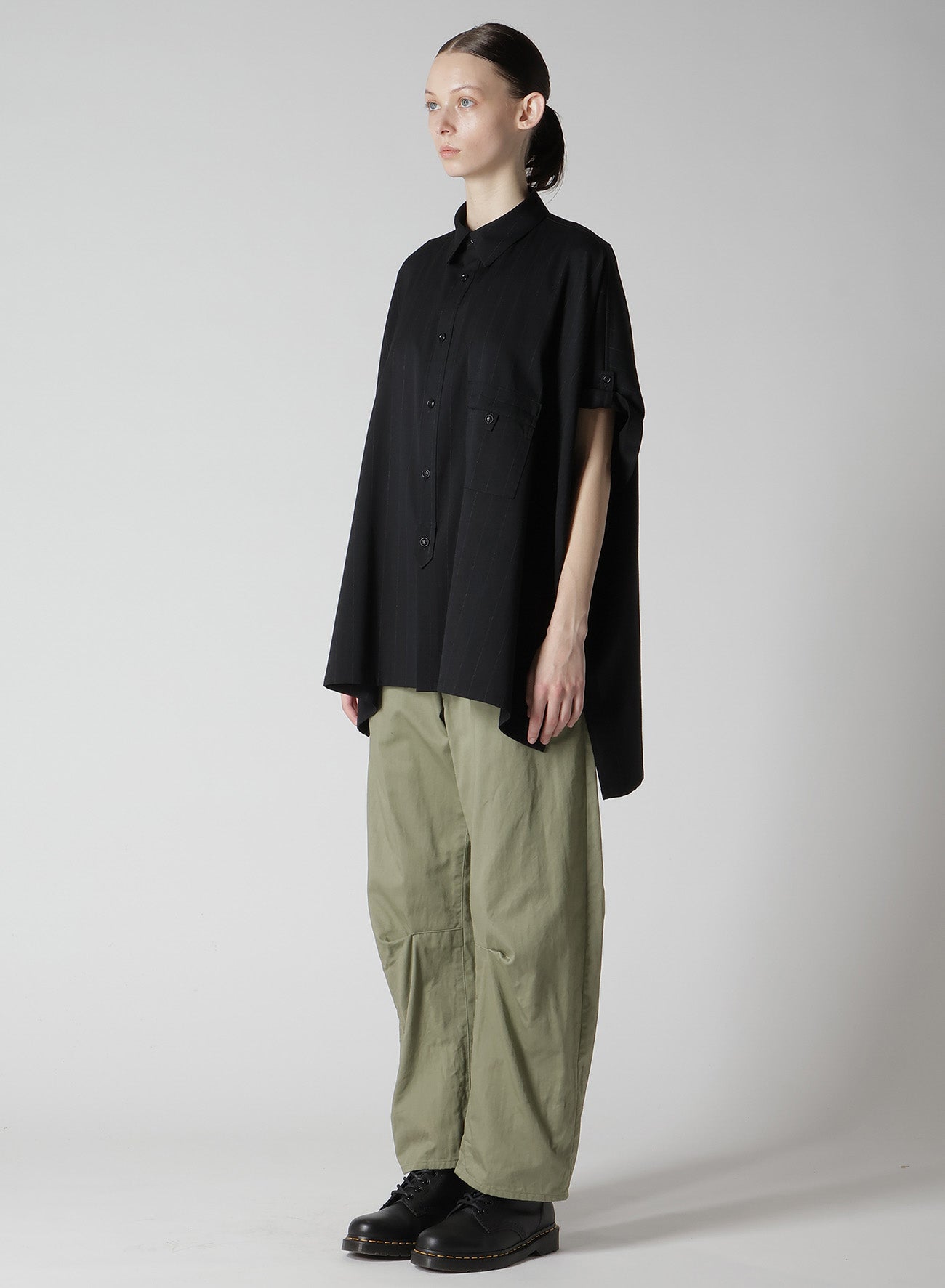 W/RY STRIPE ROLLED SLEEVE BLOUSE