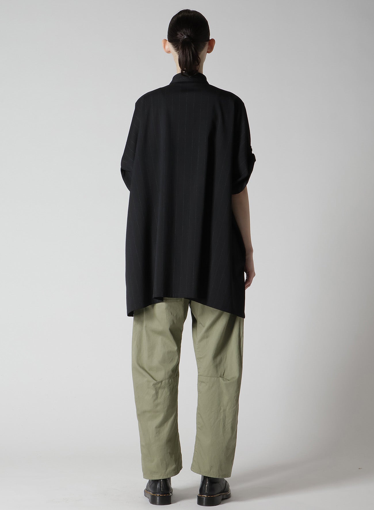 W/RY STRIPE ROLLED SLEEVE BLOUSE