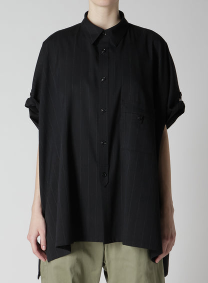 W/RY STRIPE ROLLED SLEEVE BLOUSE