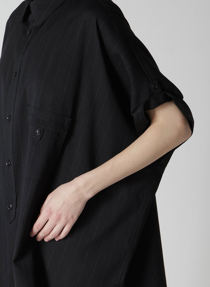 W/RY STRIPE ROLLED SLEEVE BLOUSE