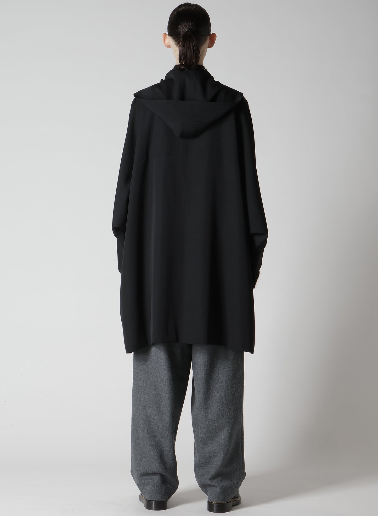 WOOL GABARDINE DOLMAN SLEEVE HOODIE COAT