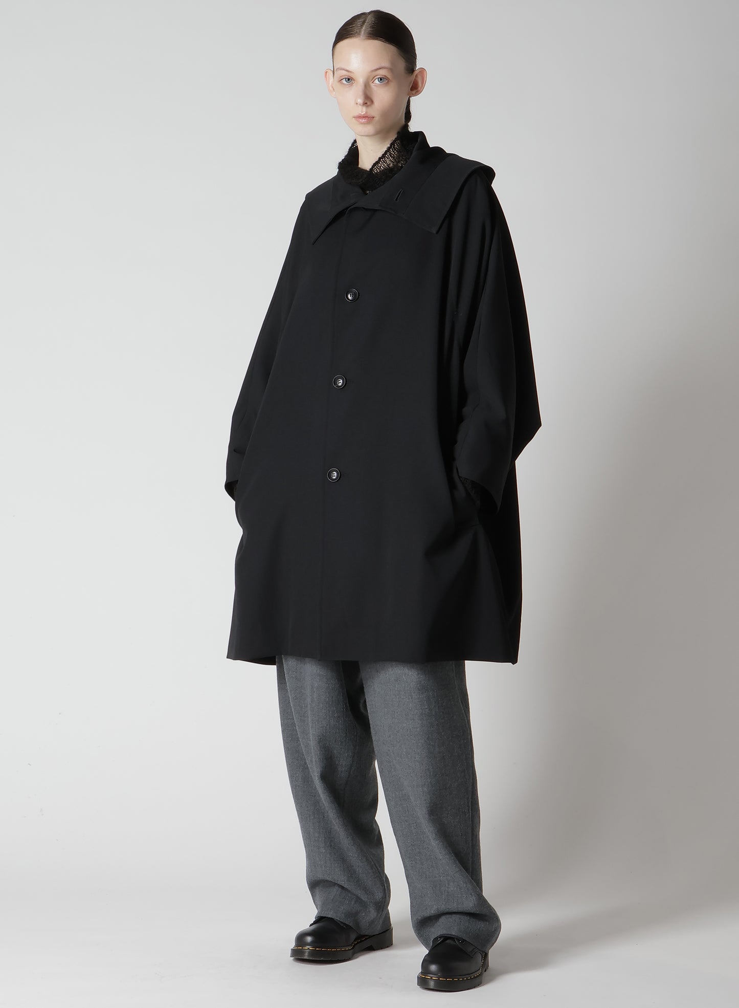 WOOL GABARDINE DOLMAN SLEEVE HOODIE COAT