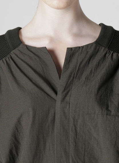 COTTON/LINEN RIB FLY OPEN DRESS