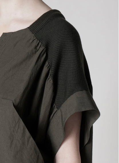 COTTON/LINEN RIB FLY OPEN DRESS