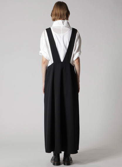 WOOL GABARDINE LONG FLARE DRAPE DRESS